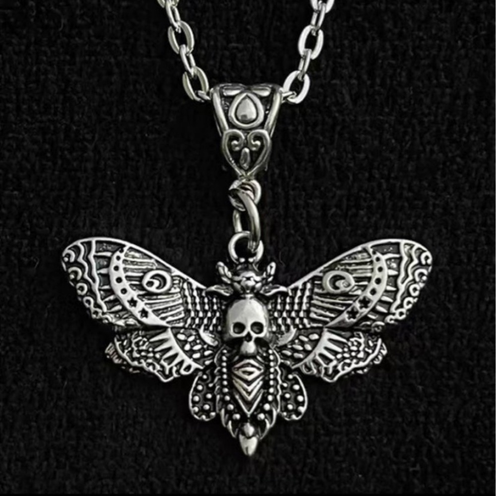 Dead head Death Moth Necklace Silver New Womans Jewelry Goth Emo Vintage style